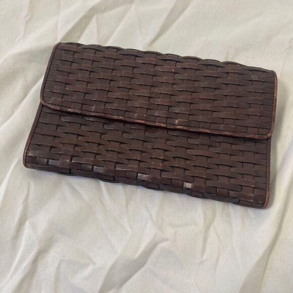 Vintage LL Bean Dark Brown Braided Leather Envelope Wallet - Picture 6 of 7